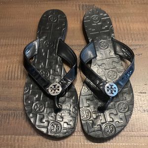 Tory Burch leather flip flops. Size 8